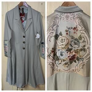 Aratta Coat Jacket Womens Medium Midi Sage Green Victorian Boho Gypsy Hobo Chic